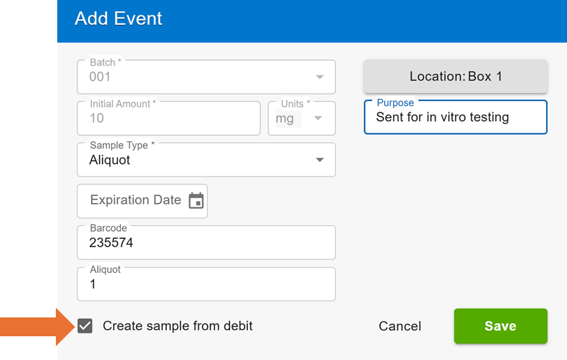 Create a Sample from a debit