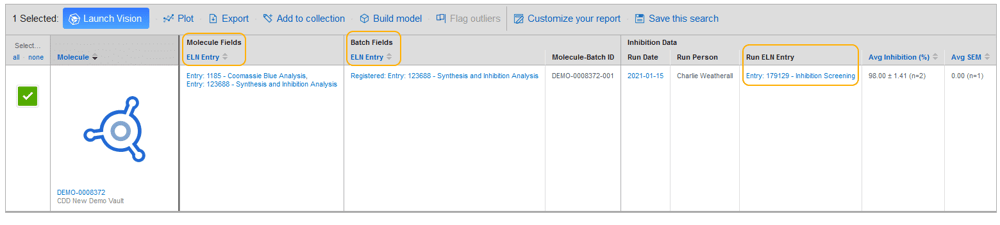 Display ELN Links in Search Results Table