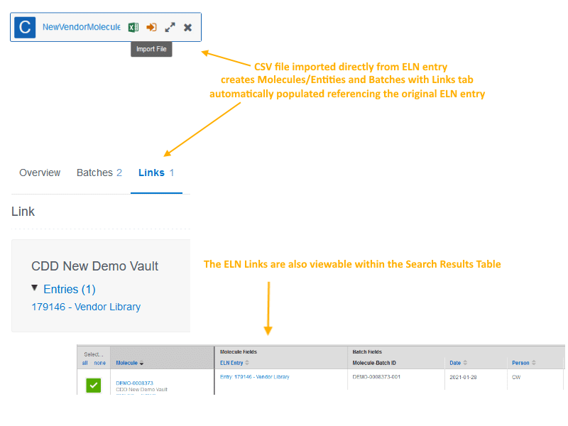 File imported from ELN automatically links to that ELN entry