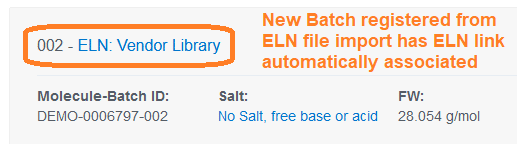 New batch registered from ELN has link automatically assigned