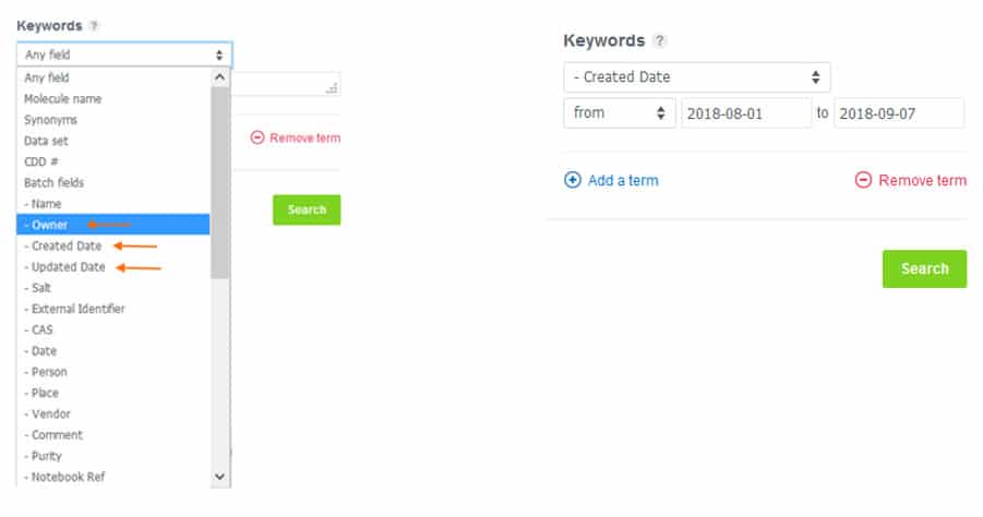 Owner, Creation Date, and Update Date data for your Batches of Molecules, are now exposed Batch fields within the interface