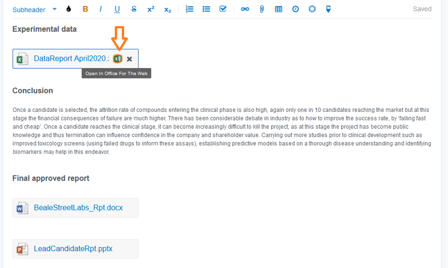 Screenshot of open in Office button