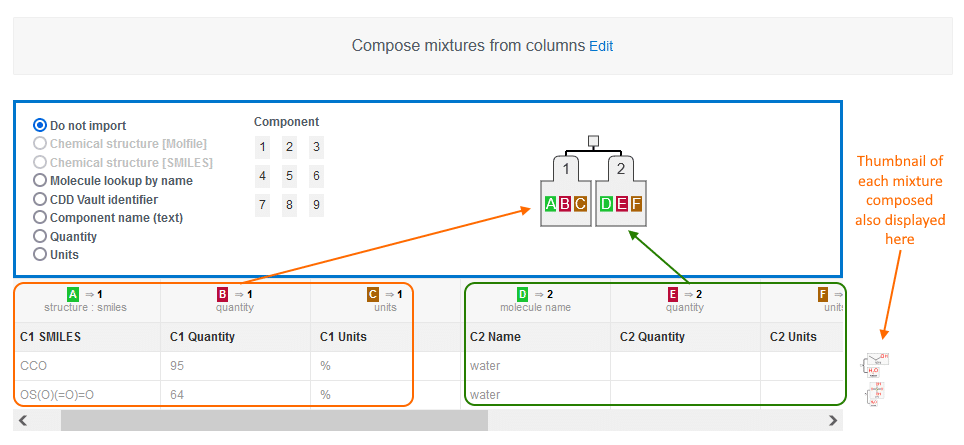 compose mixtures from columns