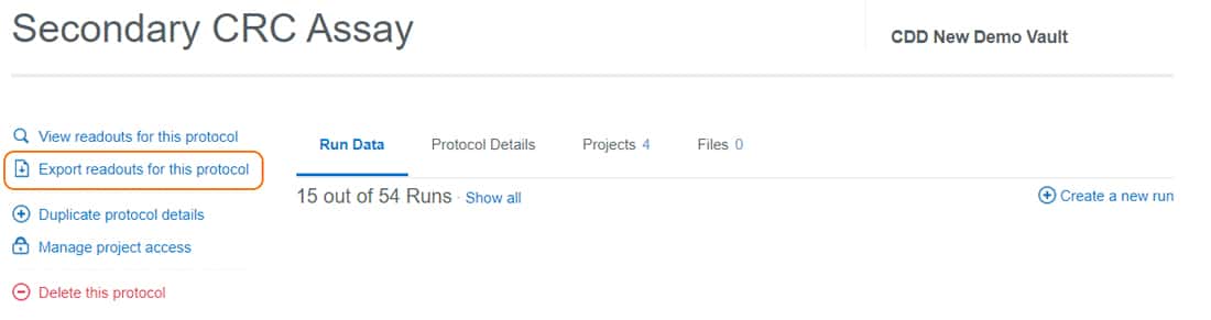 Screenshot of CDD Vault showing Export Page