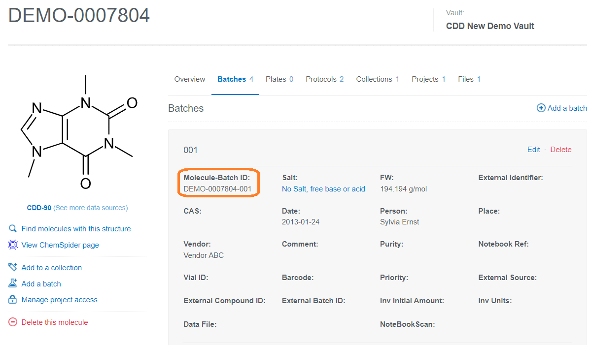 screenshot showing molecule batch id