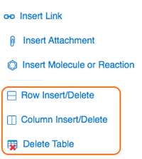 Screenshot of table tools in right-click menu