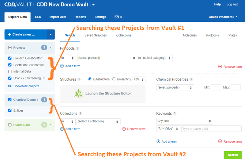 screenshot of searching across vaults