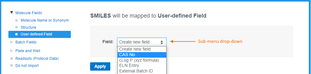 sub-menu drop-down panel