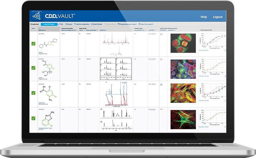 CDD Vault Data Visualization screen on lap top mockup