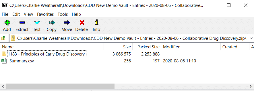 screenshot of exported zip file
