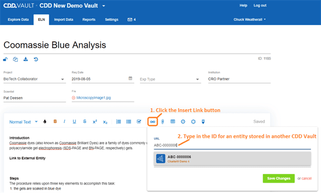 screenshot of linking across vault in ELN
