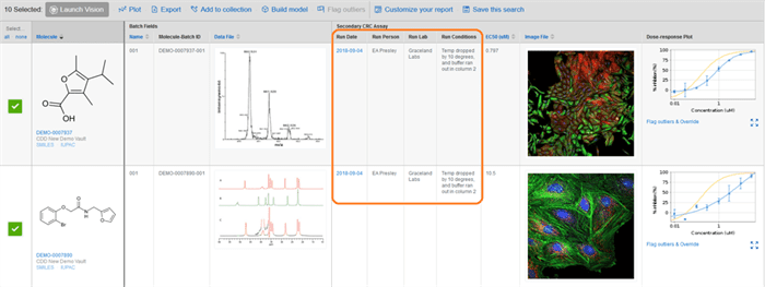 screenshot of run metadata in search result table