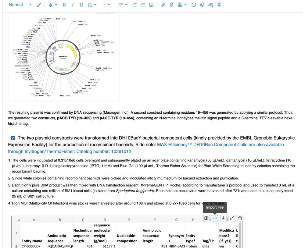 Plasmid Map and MS Excel