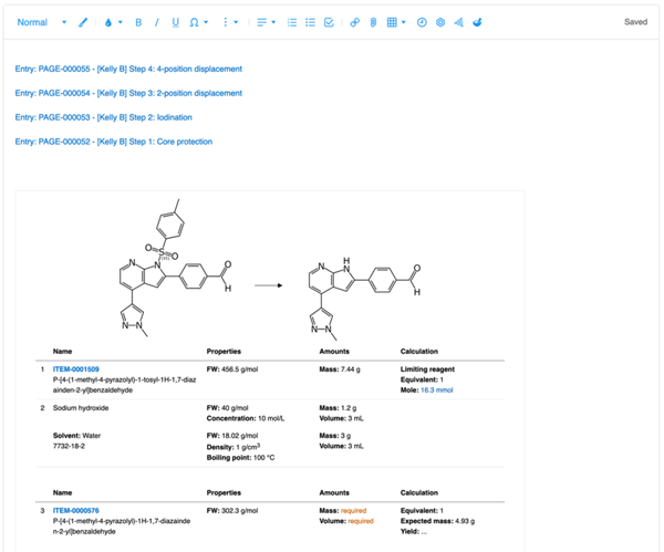 Image shows an example of an ELN entry