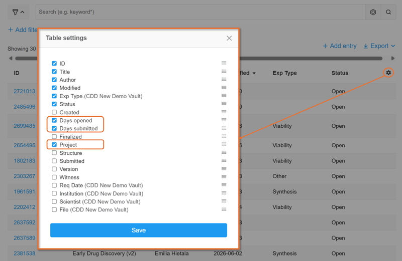 ELN metadata fields:
