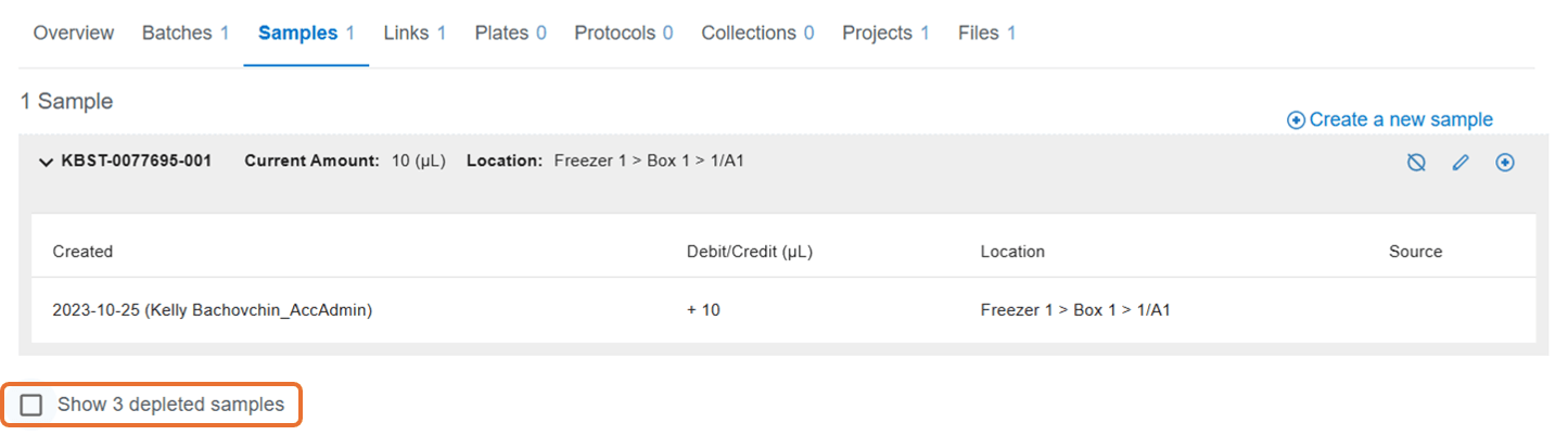 Show/hide depleted samples: