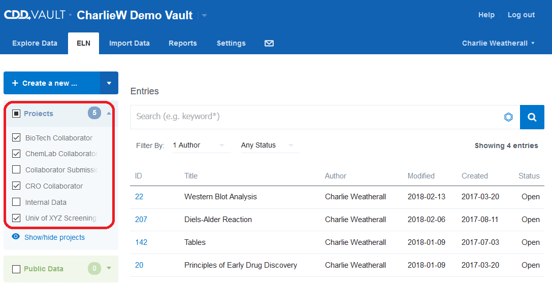 CDD_Vault_ELN_Projects